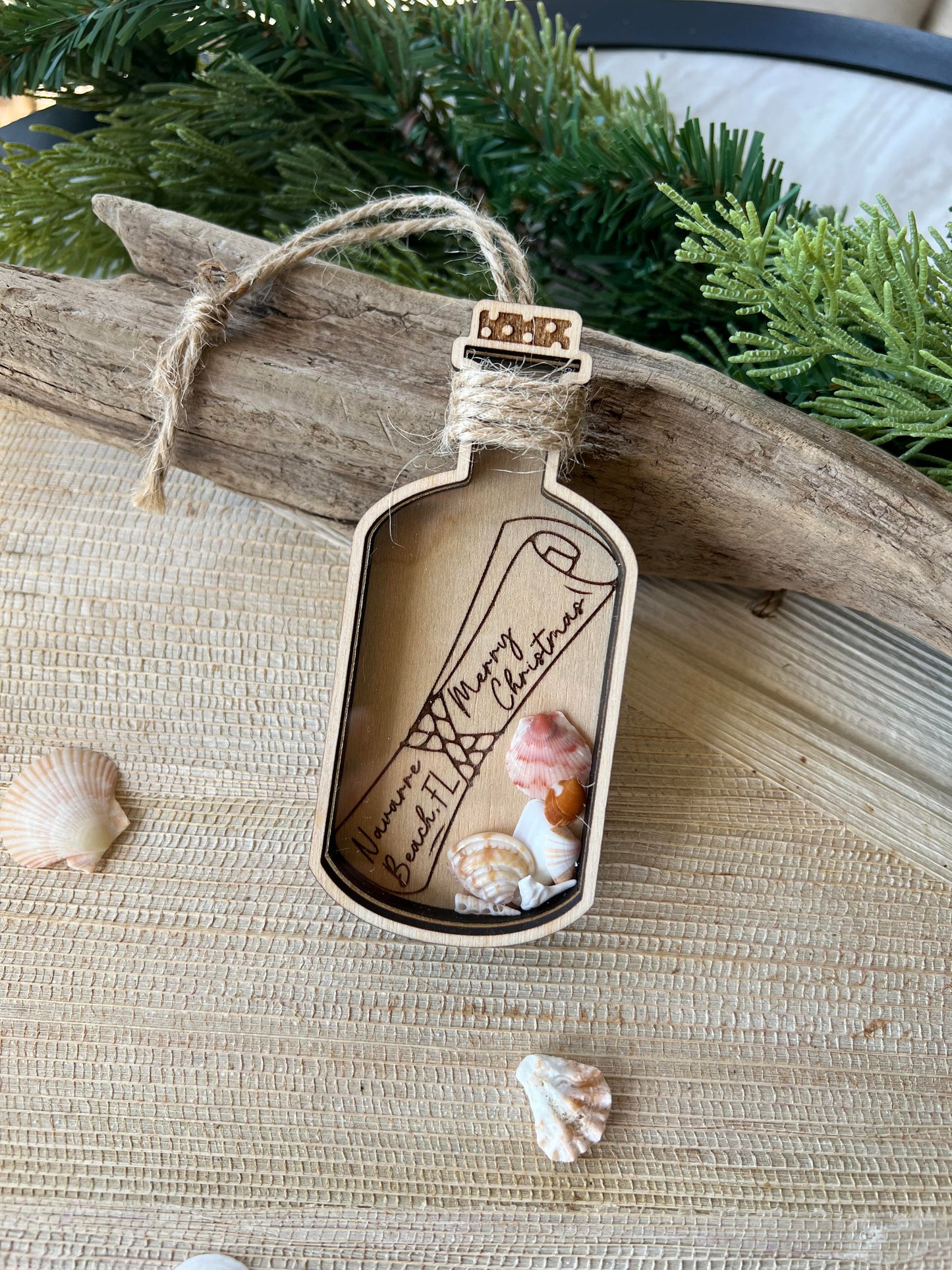 Message In a Bottle Shaker Shell Ornament