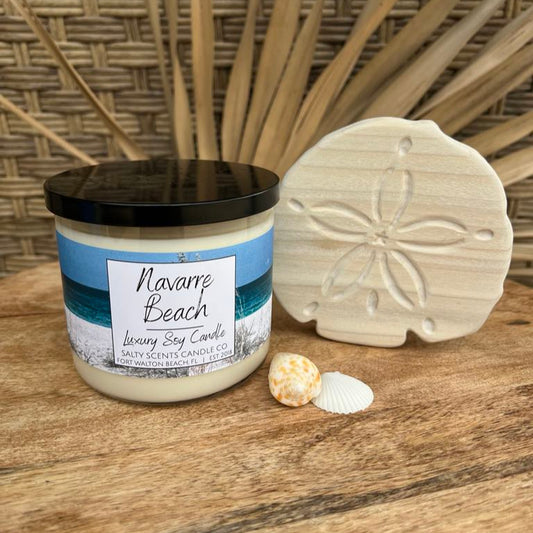 Navarre Beach 3 Wick 17oz Candle With Sand Dollar Base