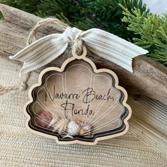 Navarre Beach, FL Scallop Shaker Shell Ornament